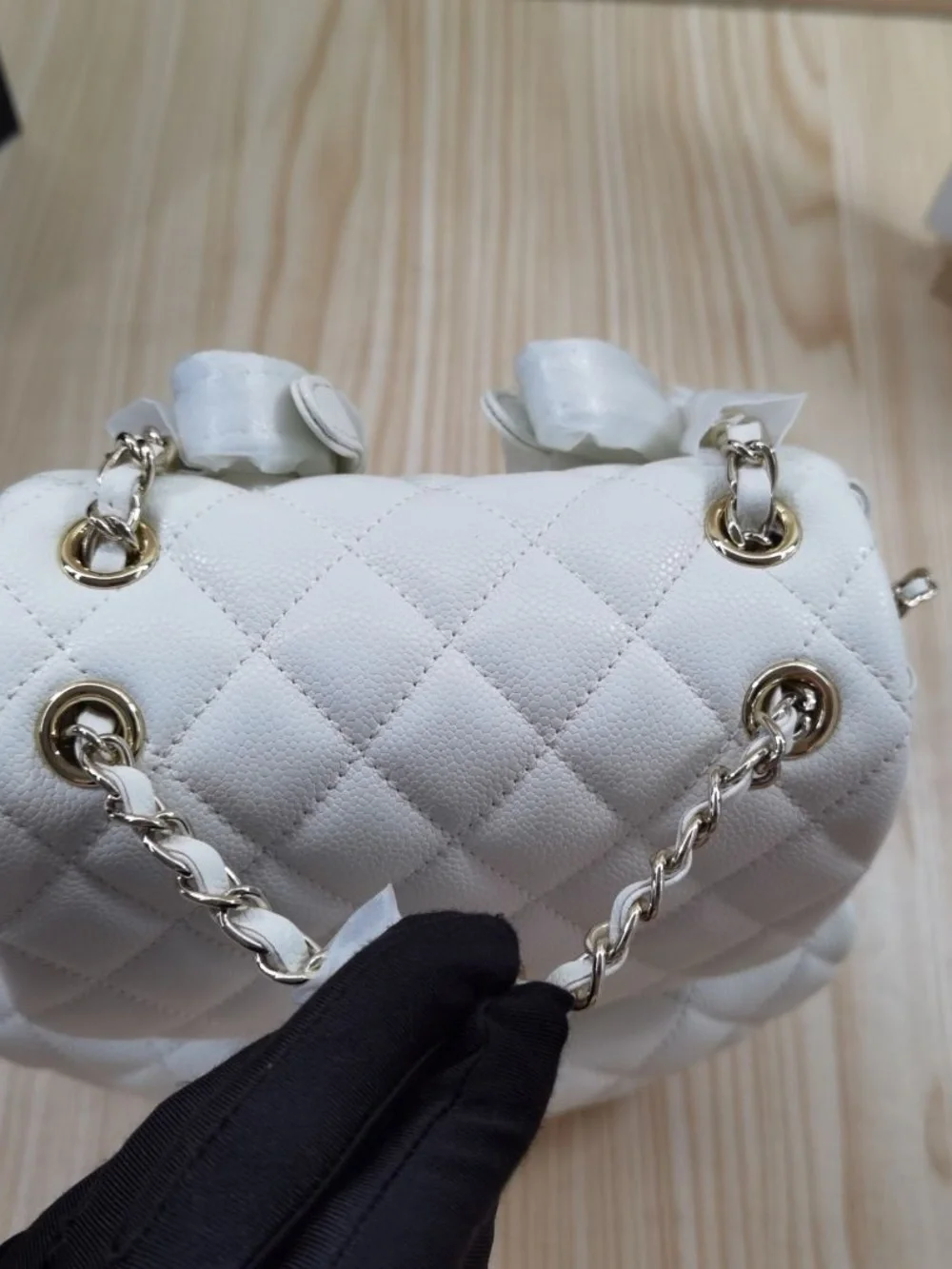 White Quilted Women’s Shoulder Bag with Gold Hardware
